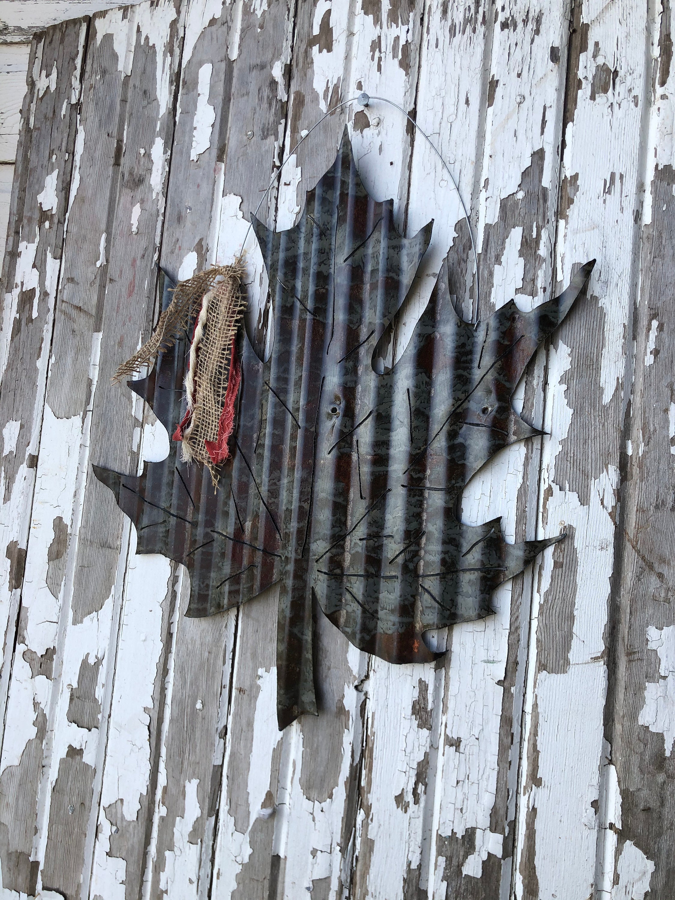 Corrugated tin maple leaf / tin fall decor / leaf fall decor / Etsy