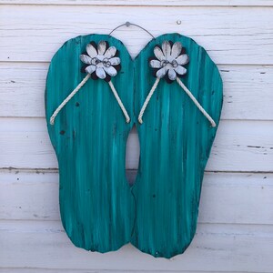 Turquoise Corrugated Tin Flip Flops / Flip Flop Summer Decor / | Etsy