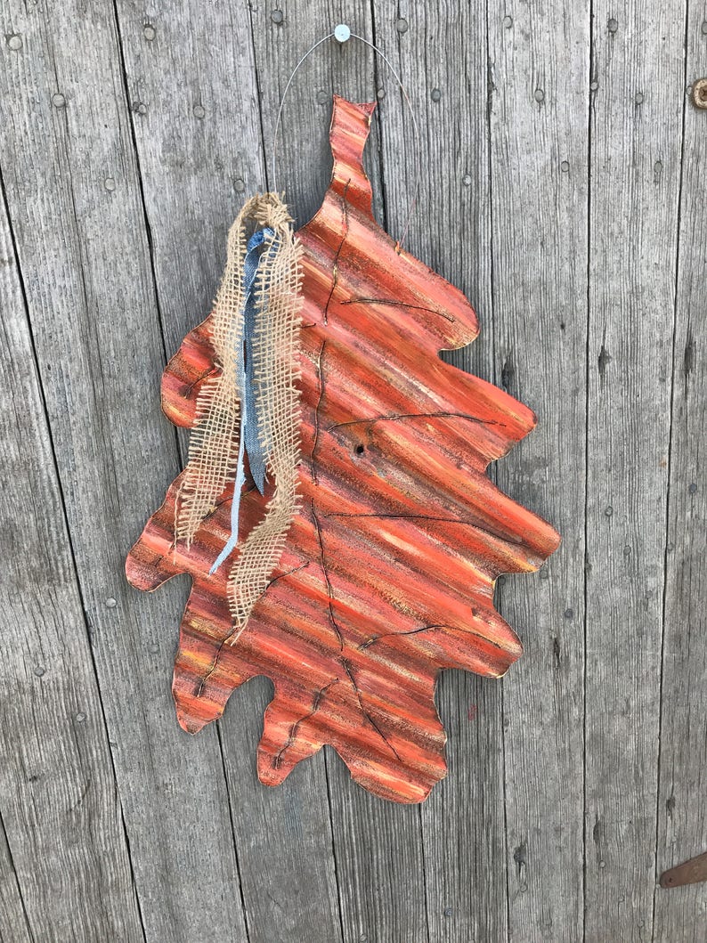 Corrugated Tin Leaf / Handpainted Tin Leaf / Rustic Tin Fall Etsy