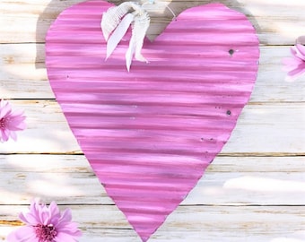 Corazón grande de hojalata rosa, decoración rústica de San Valentín, decoración rústica para bodas, decoración de hojalata para bodas, corazón de hojalata para San Valentín, corazones de hojalata