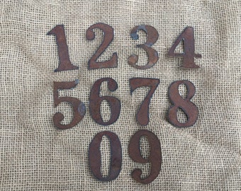 3 inch tin numbers, 3 inch rusty tin numbers, tin numbers, clock numbers, rusty metal numbers, metal numbers, tin clock numbers,