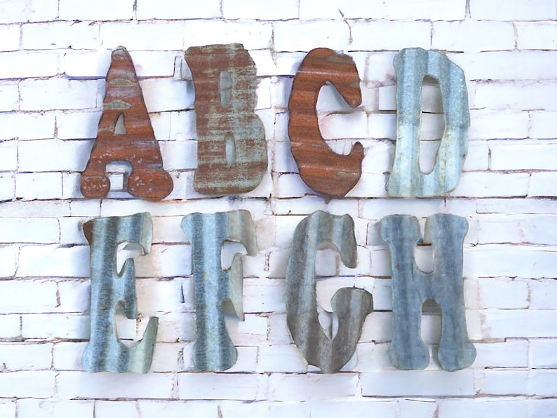 8 corrugated tin letters / rustic tin letters / rusty tin letters / tin letters A-Z image 1