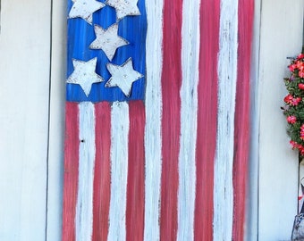 rustic corrugated tin American flag / tin patriotic flag / metal American flag