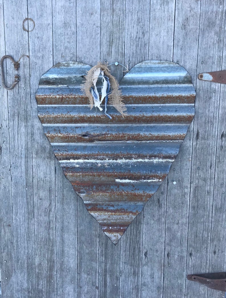 Rusty Corrugated Tin Heart / Large Tin Heart / Rustic Tin Etsy
