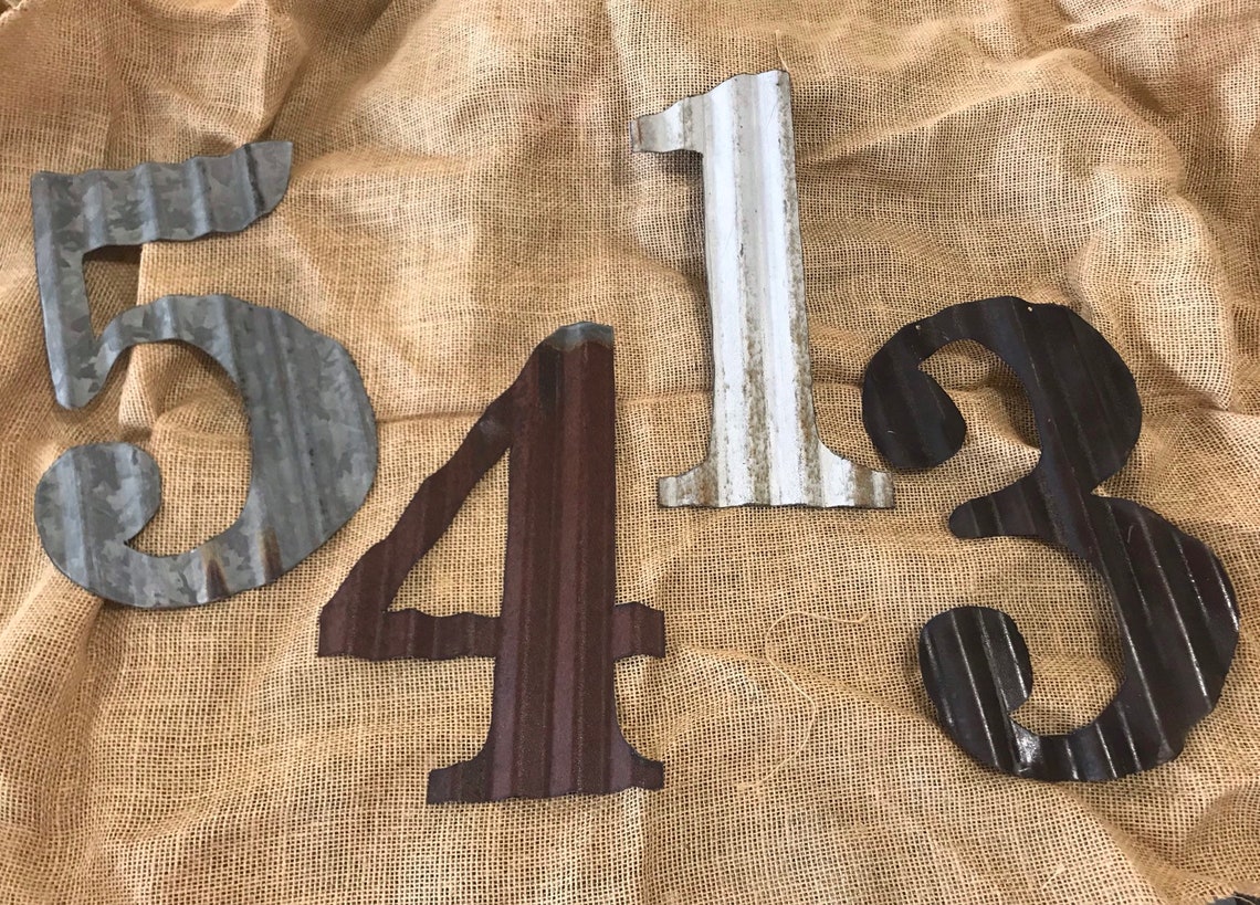 12 inch corrugated tin numbers / rusty tin numbers / Etsy