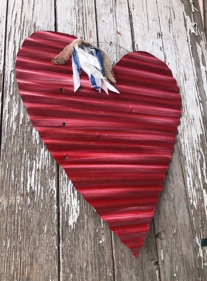 Corrugated Tin Heart / Rustic Tin Heart / Rustic Tin Valentine Etsy