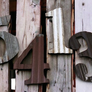 12 inch corrugated tin numbers / rusty tin numbers / corrugated tin numbers / numbers 0-9 / metal numbers