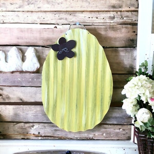 Rustic yellow tin Easter Egg hanging, tin Easter Egg decor, shabby chic Easter decor, Spring tin decor, handmade Easter decor