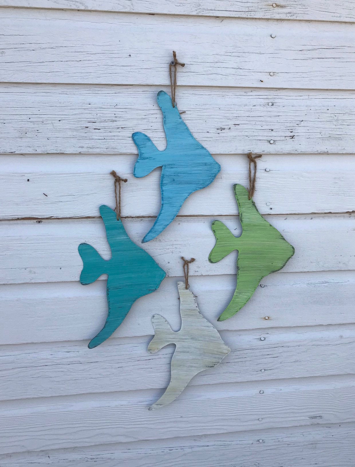 handmade tin angelfish wall hanging / beach bathroom decor / beach ho…