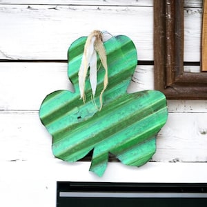 Corrugated tin shamrock, St patricks decor, rustic shamrock, rustic st Patrick decor, handmade shamrock, tin st. patricks decor