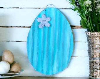 huevo de Pascua de estaño corrugado / huevo de Pascua de estaño turquesa / decoraciones rústicas de Pascua de estaño / huevos de Pascua pintados a mano