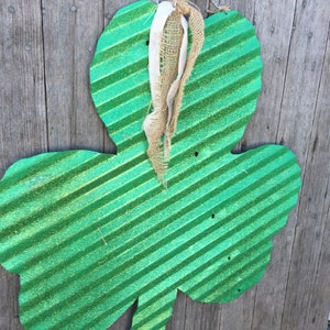 large corrugated tin shamrock / rustic tin shamrock / tin st. patrick's decor / metal shamrocks image 4