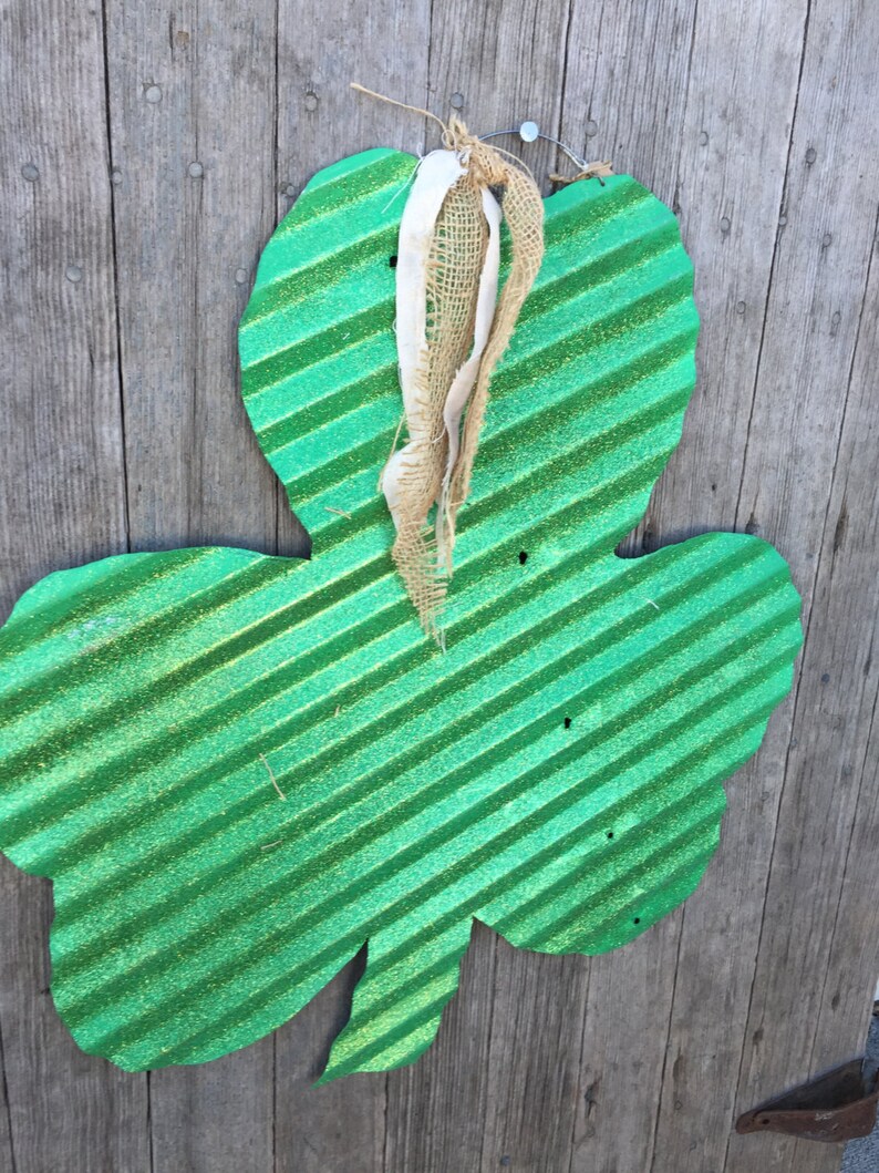 large corrugated tin shamrock / rustic tin shamrock / tin st. patrick's decor / metal shamrocks image 4