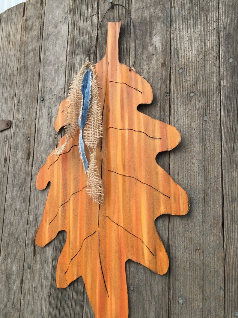 Corrugated Tin Leaf / Handpainted Tin Leaf / Rustic Tin Fall Etsy