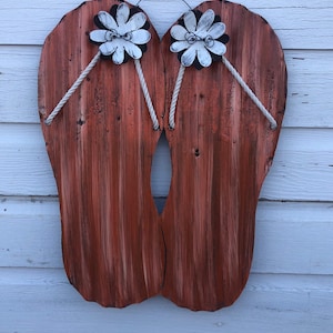 orange corrugated tin flip flops / flip flop summer decor / metal flip flops / flip flop garden decor