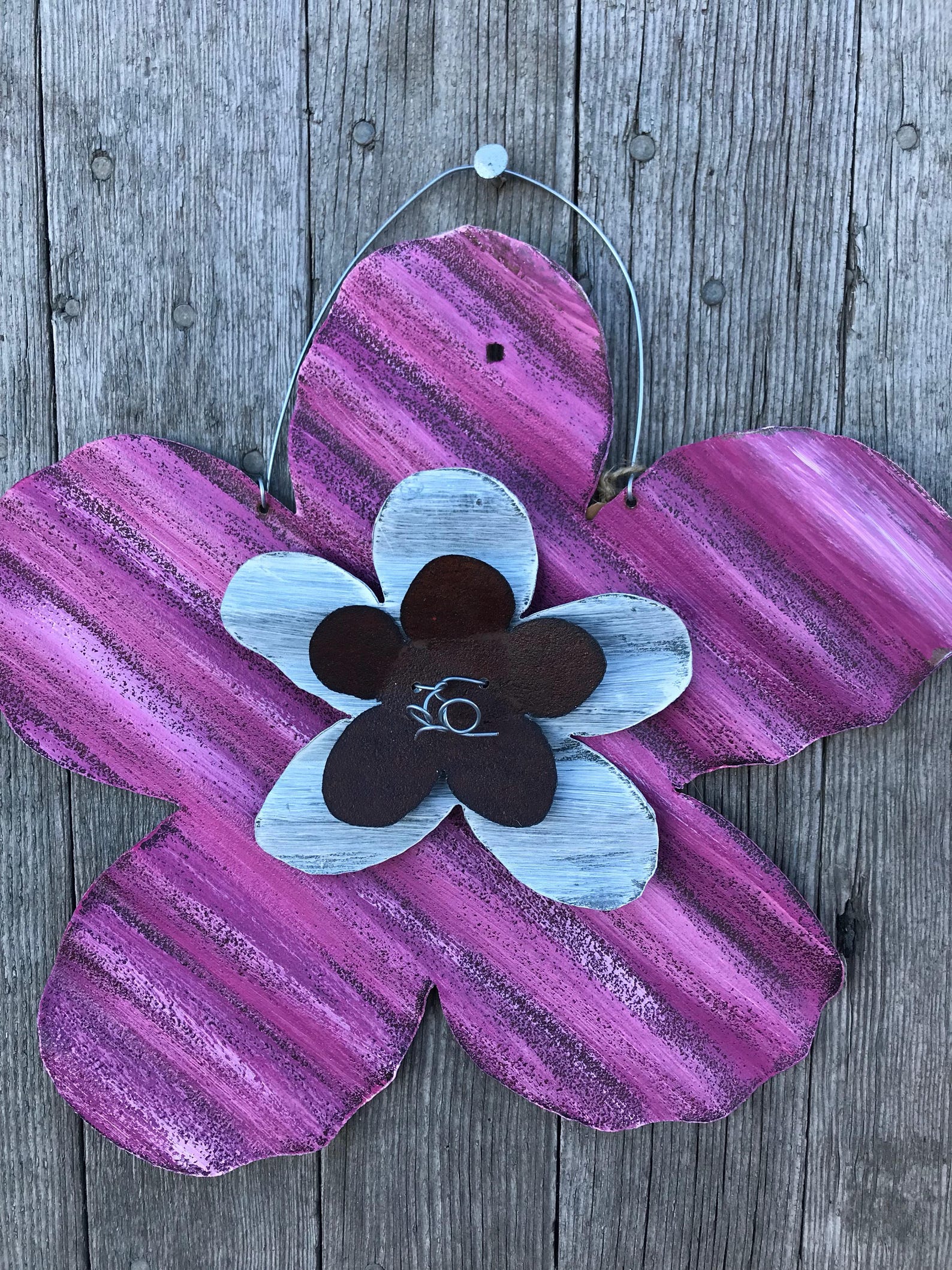 Corrugated Tin Flower / Rustic Tin Flower / Rustic Tin Garden Etsy