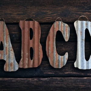 12 inch corrugated tin letters / tin letters A-Z / rustic tin alphabet letters / corrugated tin letters