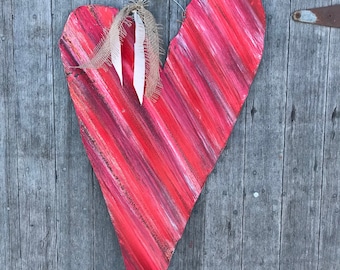 Corazón rojo de hojalata corrugada / Corazón de San Valentín de hojalata corrugada / Corazón rústico de hojalata para bodas / Corazón rústico de hojalata