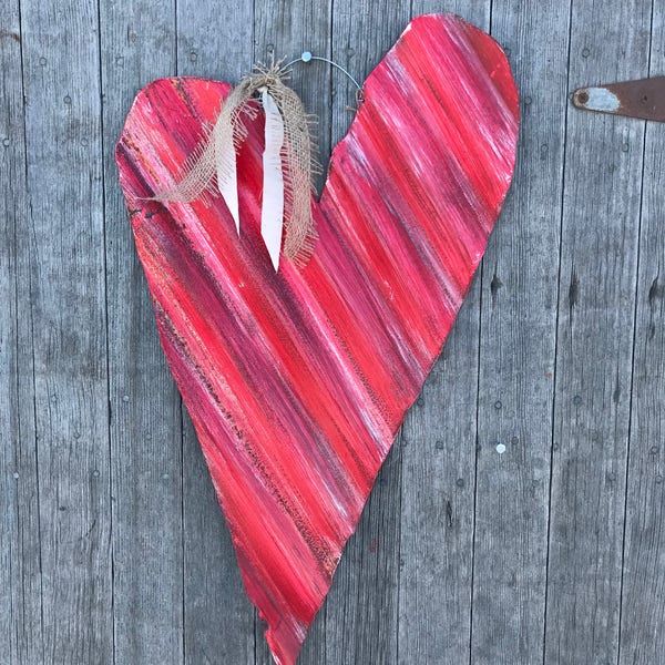 corrugated tin red heart / corrugated tin valentines heart / rustic tin wedding heart /  rustic tin heart