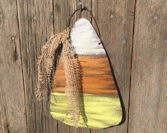 Maíz dulce en lata rústico / Maíz dulce en lata pintado a mano / Decoración otoñal en lata / Decoración de maíz dulce