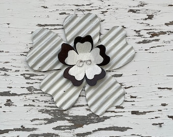 corrugated tin white dogwood flower / metal flower garden decor / rustic tin flower