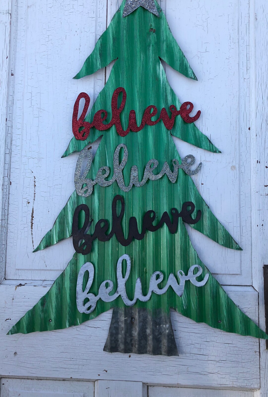Believe Tin Christmas Decor / Rusty Tin Letters / Rustic Tin Christmas Decor / Metal