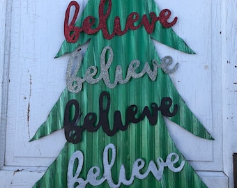 believe magnetic tin Christmas decor / rusty tin letters / rustic tin Christmas decor / metal letters / believe Christmas magnet