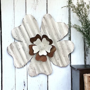 corrugated tin flower / tin dogwood flower / rustic garden decor