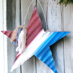 corrugated tin star / patriotic tin star / red white and blue tin star / corrugated tin patriotic decor