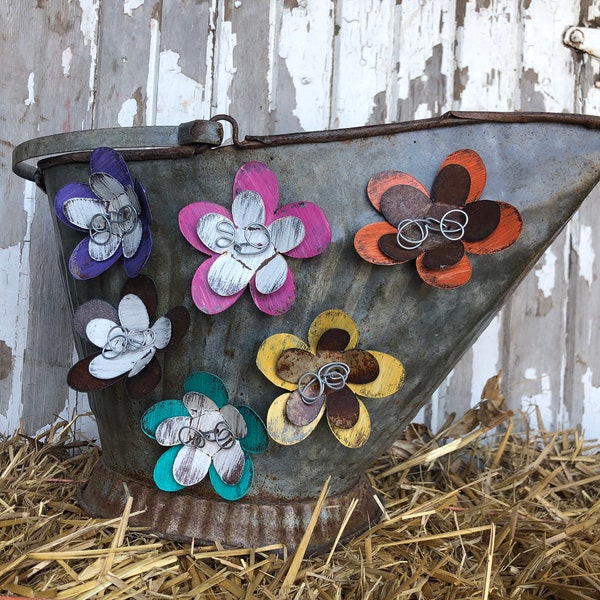 handmade tin flower magnets / tin flower magnets / rustic tin flower decor