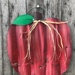 Tin apple / hand painted tin apple / corrugated tin apple / tin harvest decor / rustic fall decor image 2