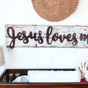 Jesus loves me barnwood sign / baby nursery barnwood decor / rustic nursery decor