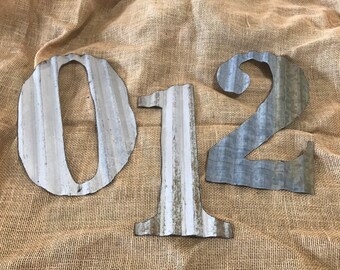 12 inch corrugated tin numbers / rusty tin numbers / corrugated tin numbers / numbers 0-9 / metal numbers