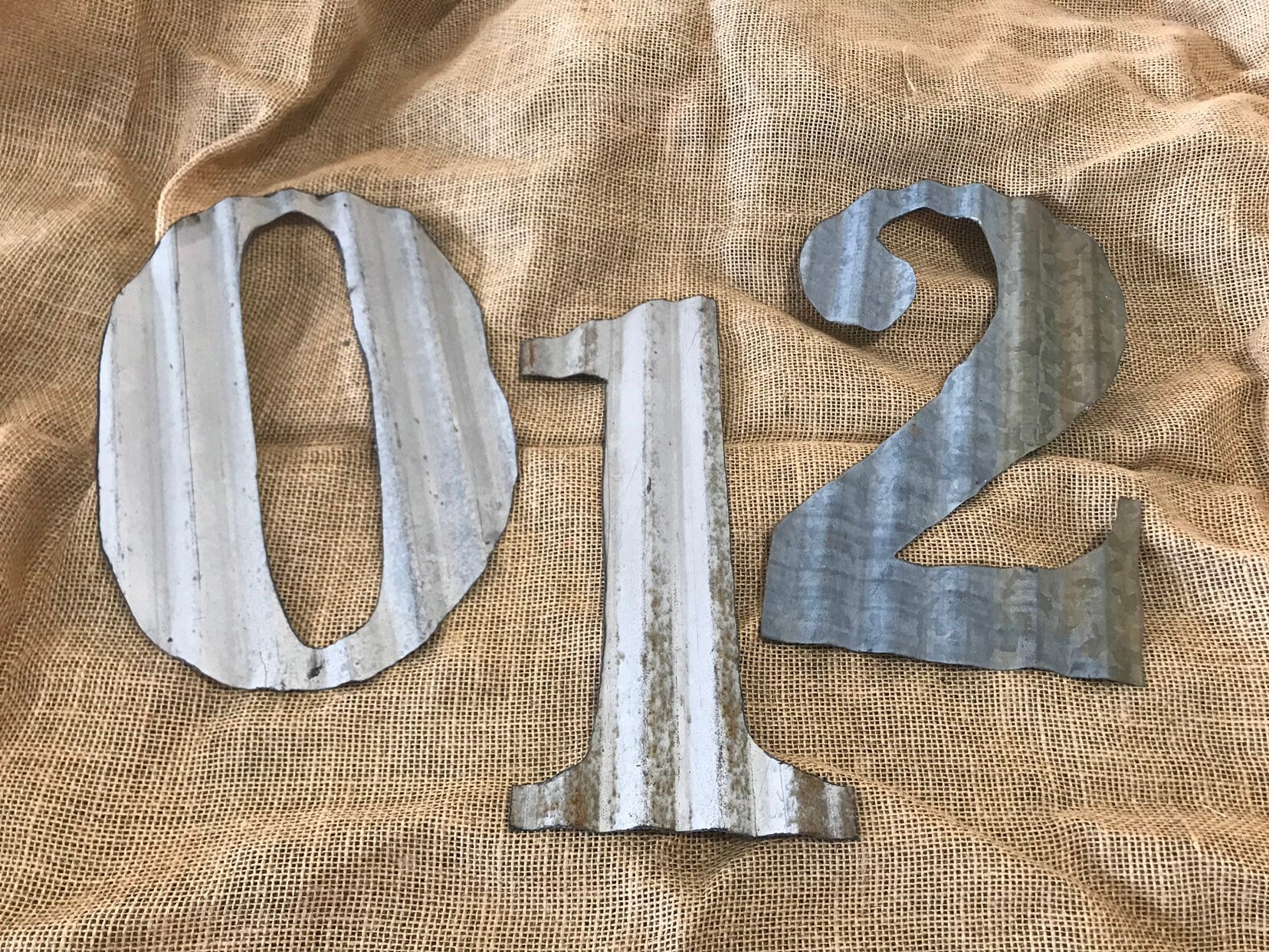 12 inch corrugated tin numbers / rusty tin numbers / Etsy
