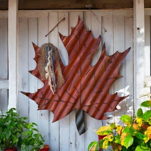 corrugated tin maple leaf / tin fall decor / leaf fall decor / vintage fall decor