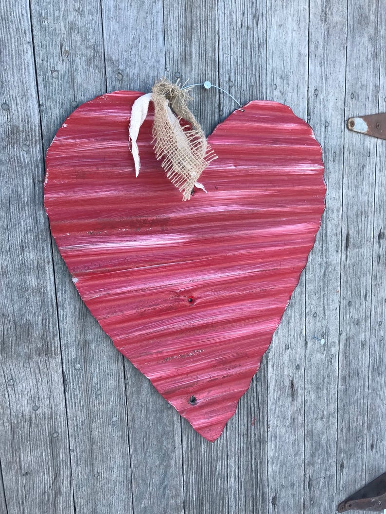 Rustic red tin heart / red valentines heart / corrugated tin Etsy