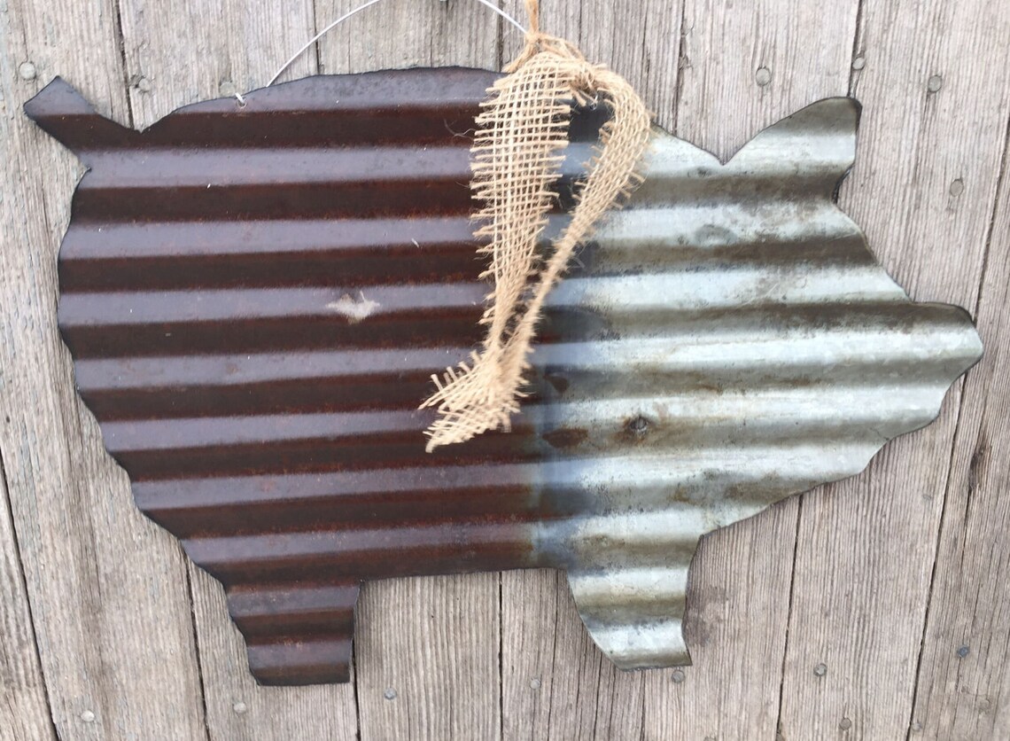 Corrugated Tin Pig / Rustic Tin Pig / Metal Pig / Rustic Tin Etsy