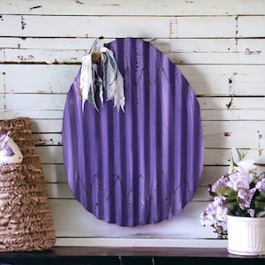purple corrugated tin easter egg / rustic tin easter decorations / shabby easter decor