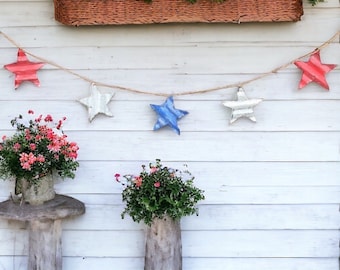 corrugated tin patriotic star banner / metal star banner / corrugated tin stars / star banner / rustic fourth of July decor