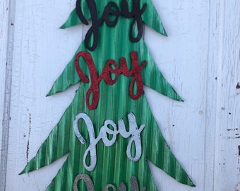 joy magnetic tin Christmas decor / rusty tin letters / rustic tin Christmas decor / metal letters / believe Christmas magnet