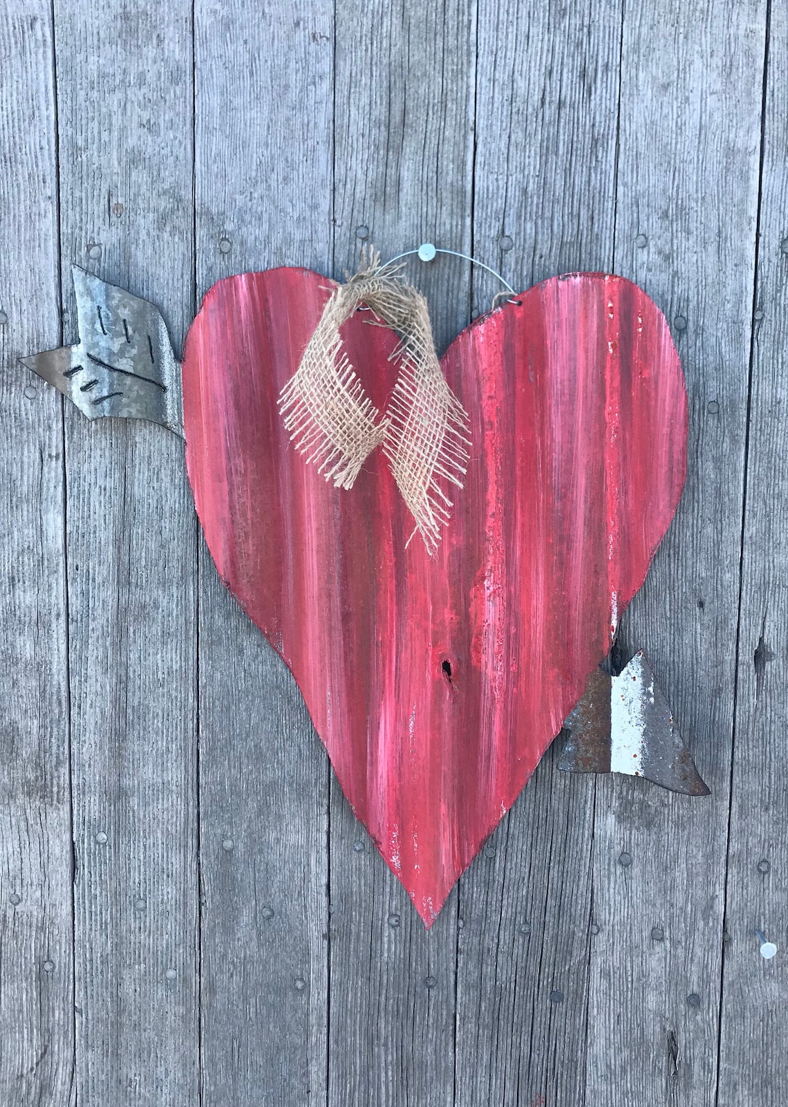 Corrugated Tin Heart / Tin Heart and Arrow / Rustic Tin Etsy