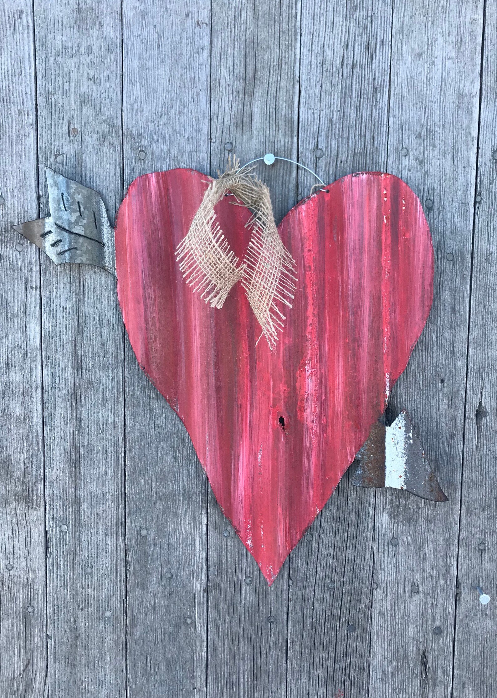 Corrugated Tin Heart / Tin Heart and Arrow / Rustic Tin Etsy