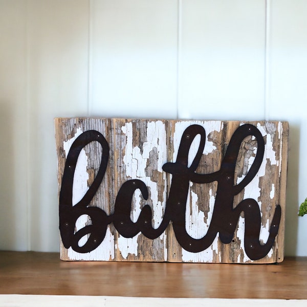 Bath barnwood sign / rustic bath barnwood decor / shabby barnwood bath decor
