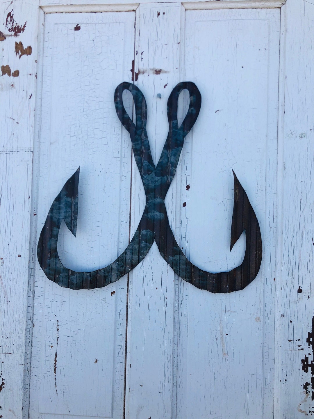 Corrugated Tin Fish Hooks / Fish Hooks Wall Decor / Fishermen Decor