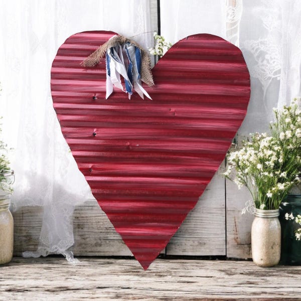 corrugated tin heart / rustic tin heart / rustic tin valentine decor / metal hearts