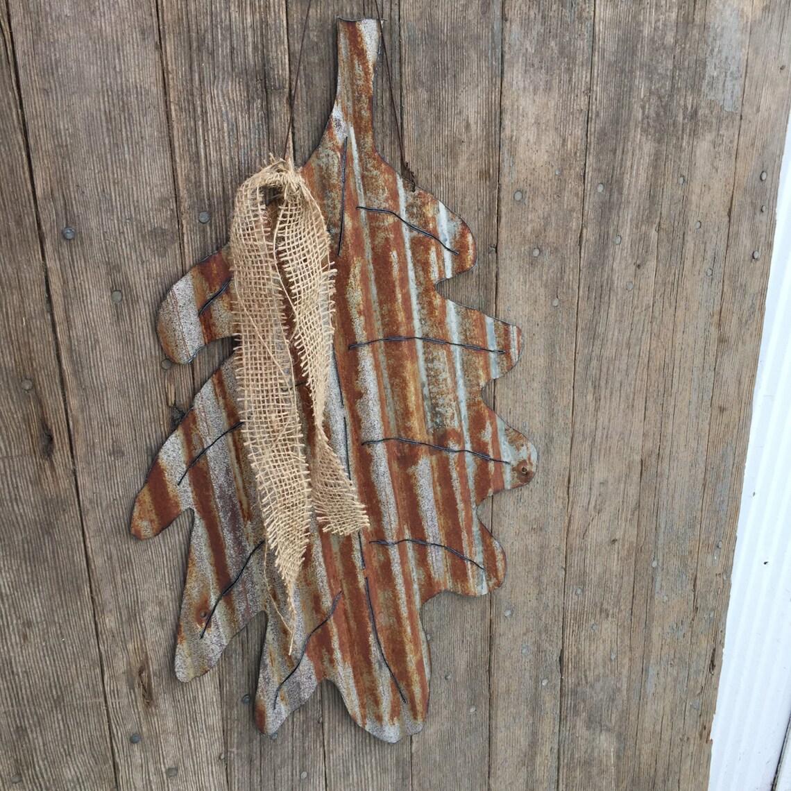 Corrugated tin leaf / rustic leaf decor / rusty tin leaf / Etsy