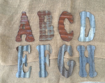 8 inch corrugated tin letters, rusty letters, rustic letters, rustic decor, metal letters, tin letters, corrugated letters,