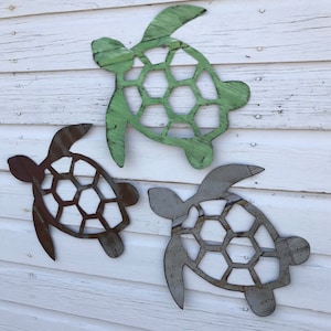 handmade tin sea turtle wall hanging / nautical bath decor / beach house decor / lake house decor