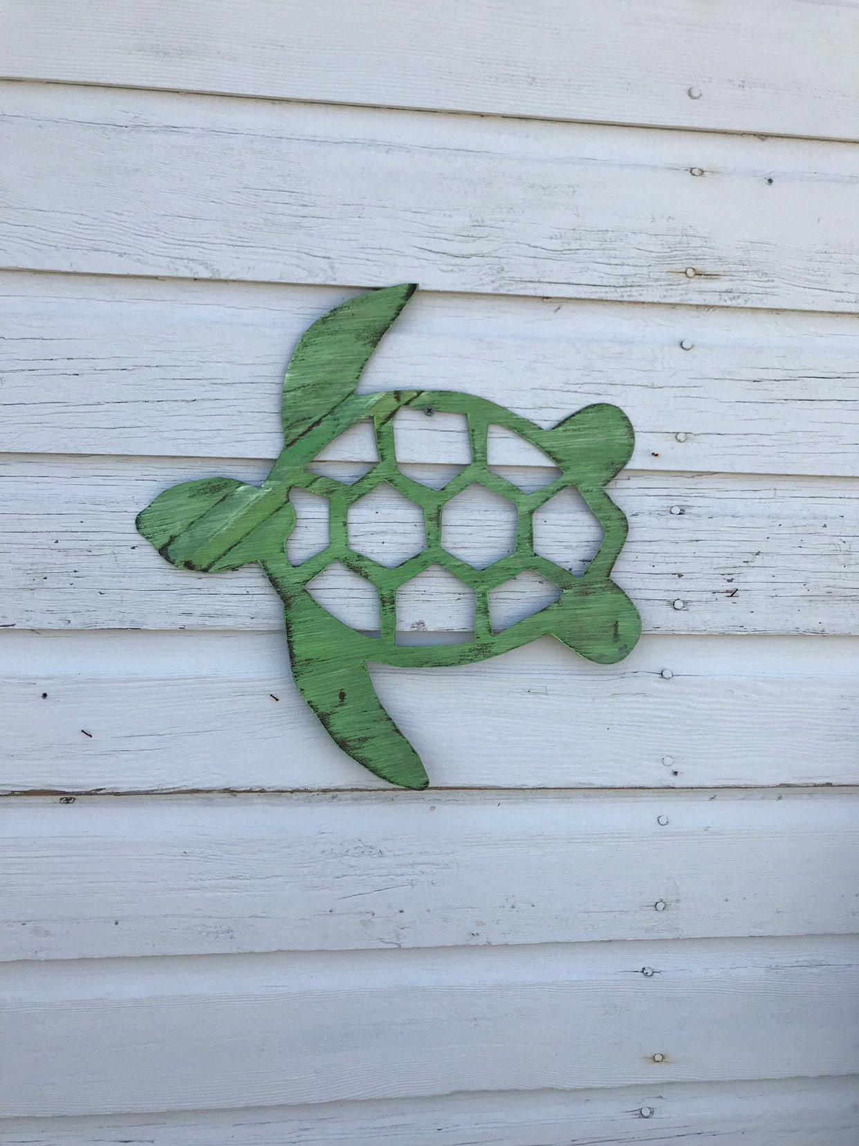 Handmade Tin Sea Turtle Wall Hanging / Nautical Bath Decor / Etsy