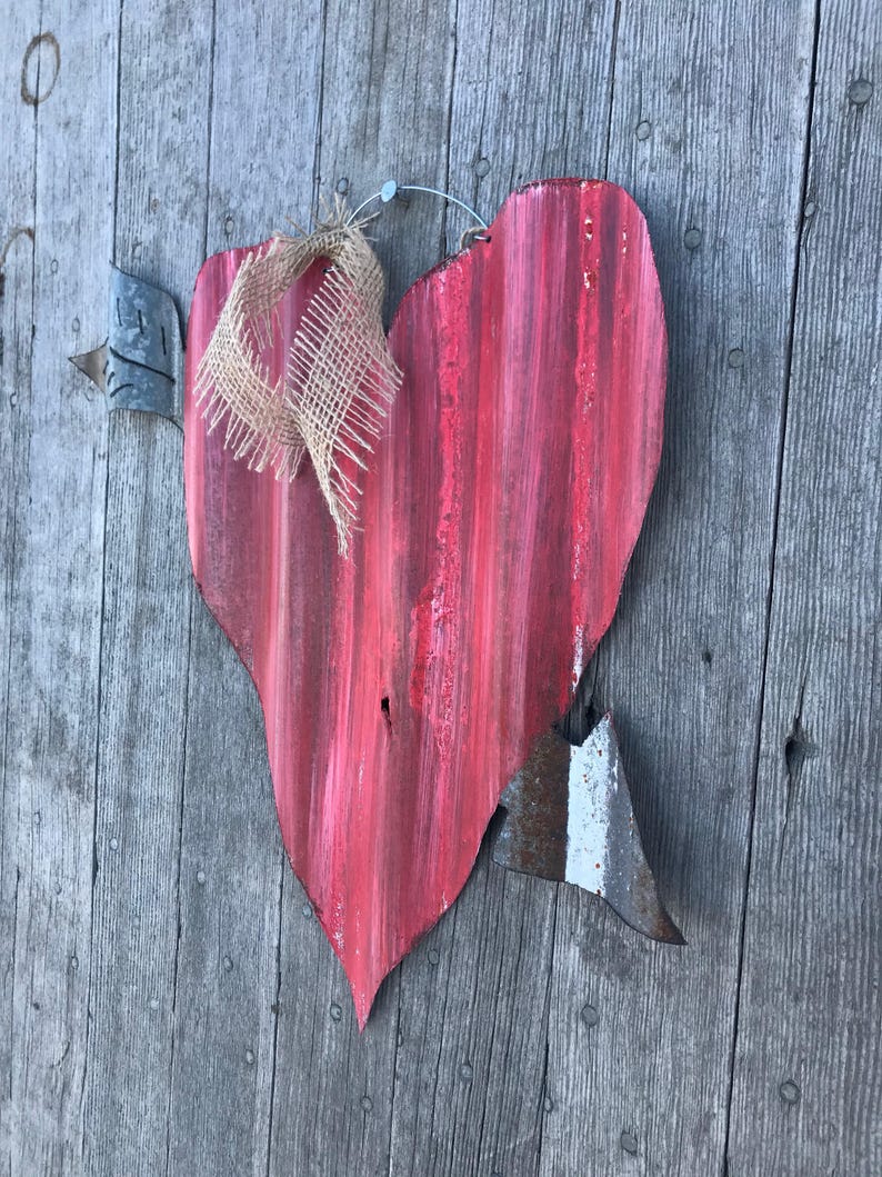 Corrugated Tin Heart / Tin Heart and Arrow / Rustic Tin Etsy